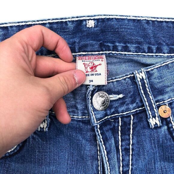 TRUE Religion Jeans Size 34 RICKY GIANT BIG T Blue - Picture 6 of 8